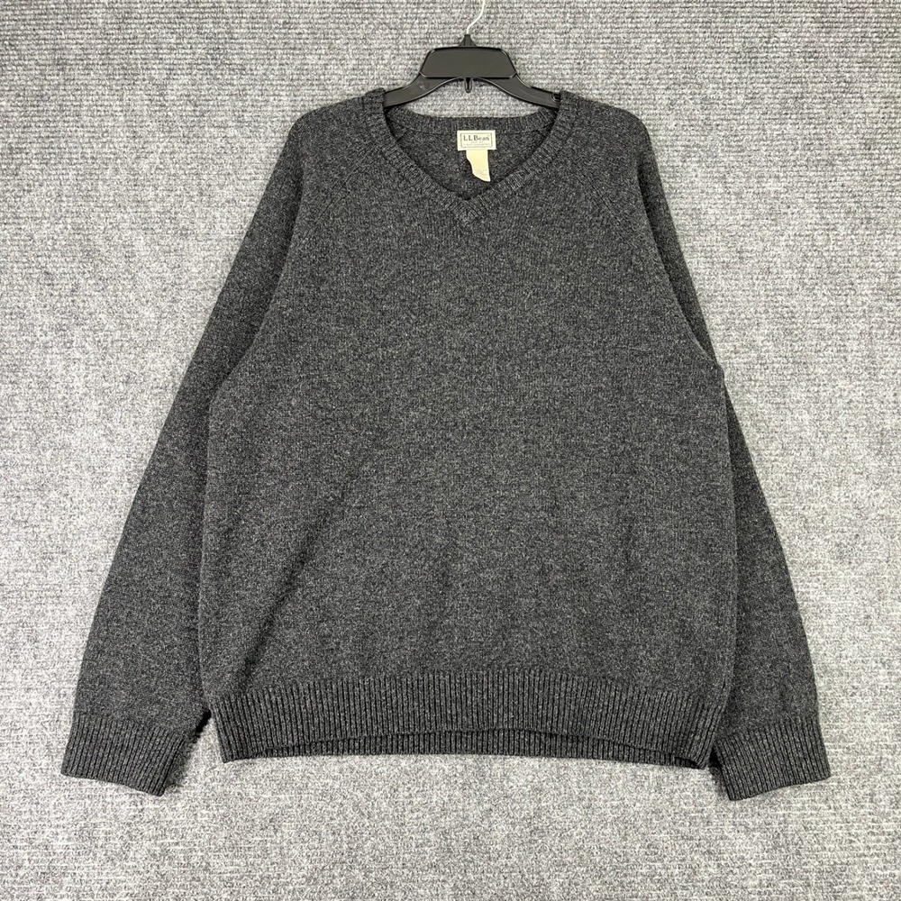 LL Bean Lambswool V-Neck Sweater Mens XL Wool Raglan Sleeve Casual Layering